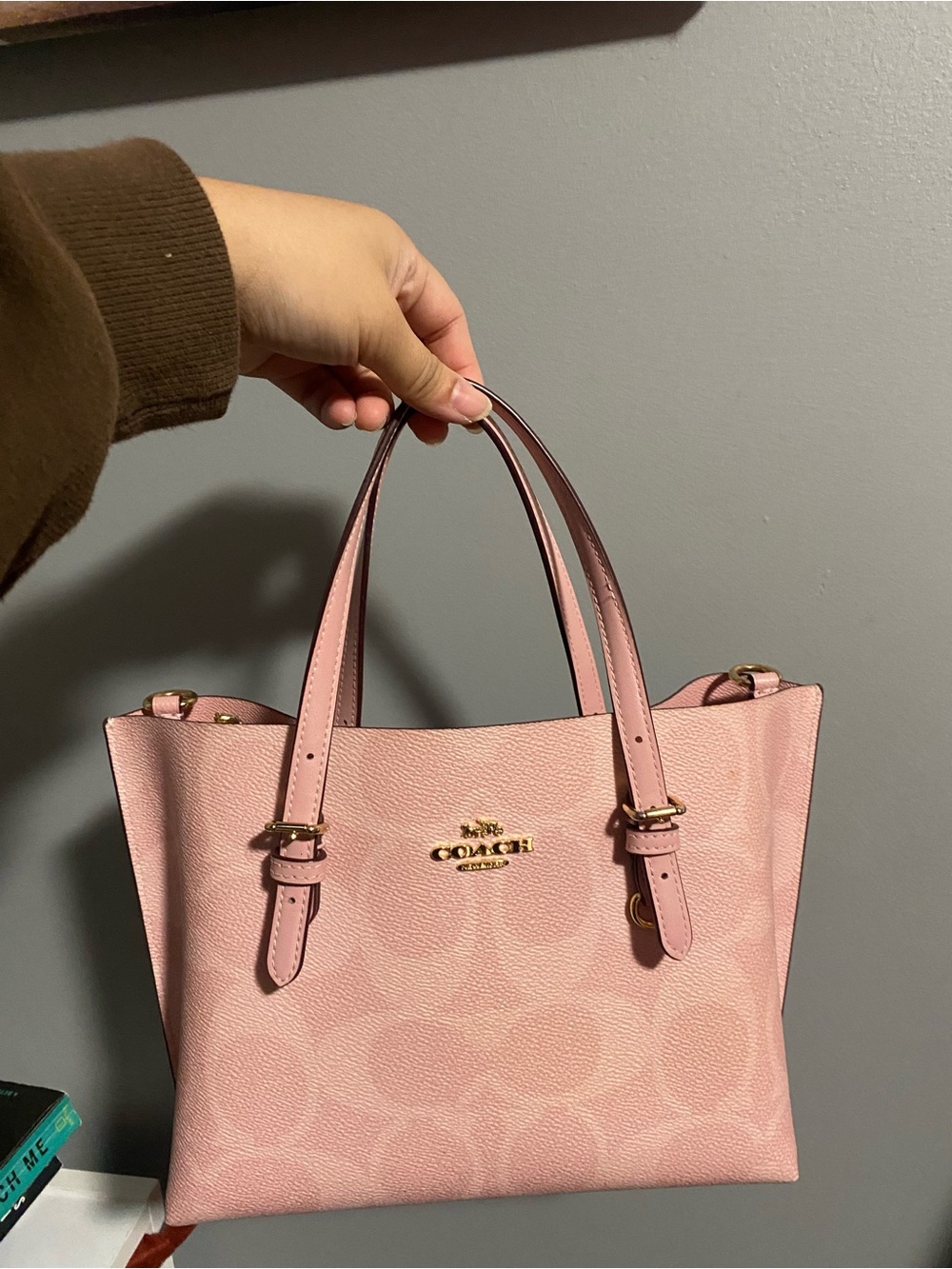 Coach Pink Signature Small Tote with Gold Hardware